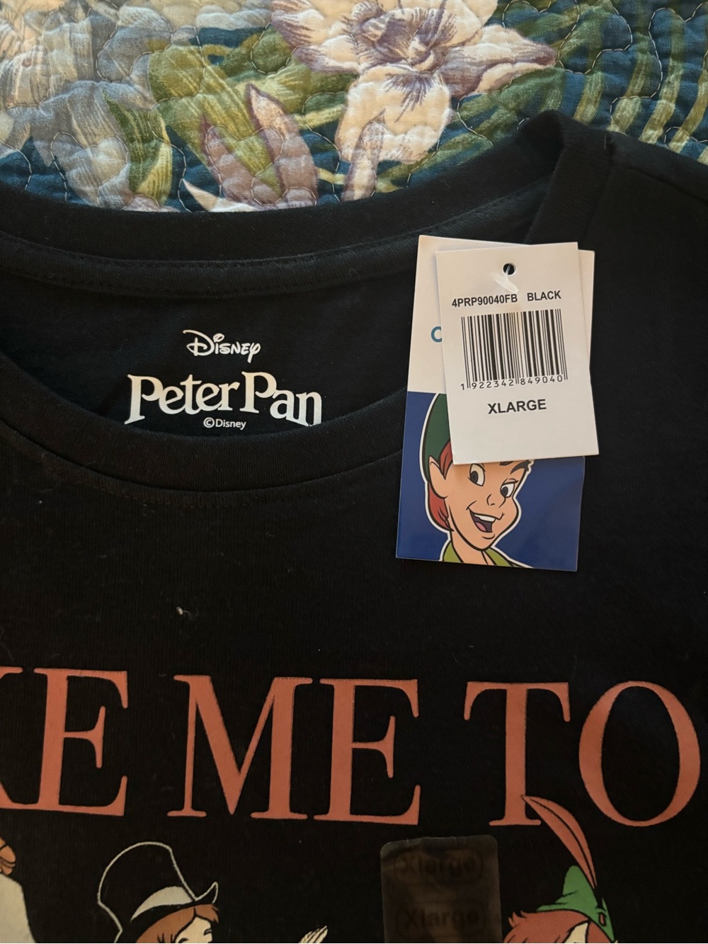 Disney Peter Pan Black Graphic Tee with Pink Print